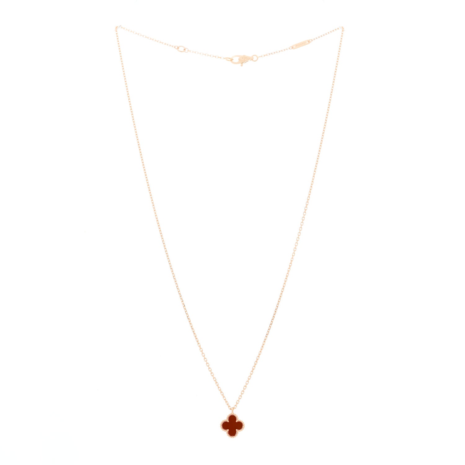 Van Cleef & Arpels 18K Rose Gold Carnelian Sweet Alhambra Pendant Necklace 2 of 5