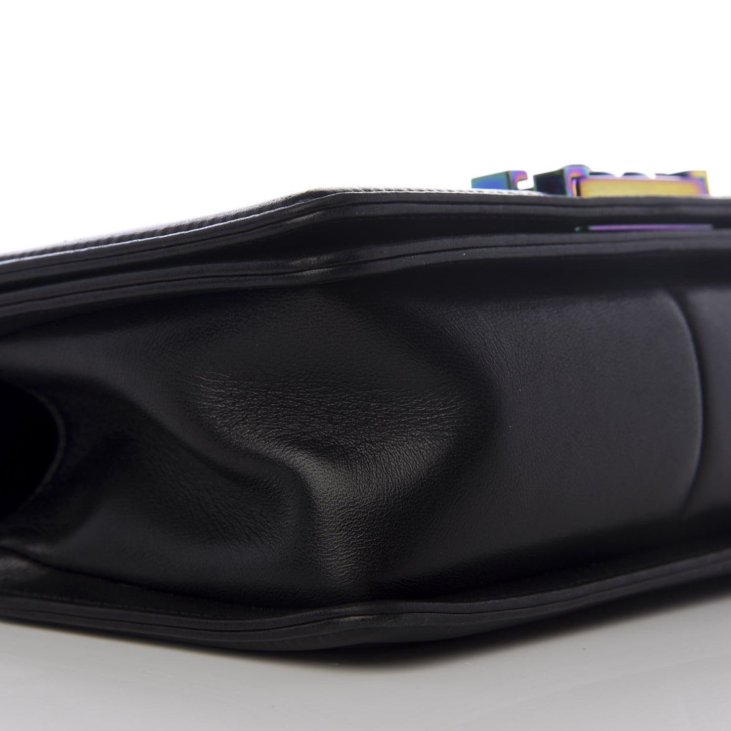 Lambskin LED Iridescent Metal Small Boy Flap Black Multicolor