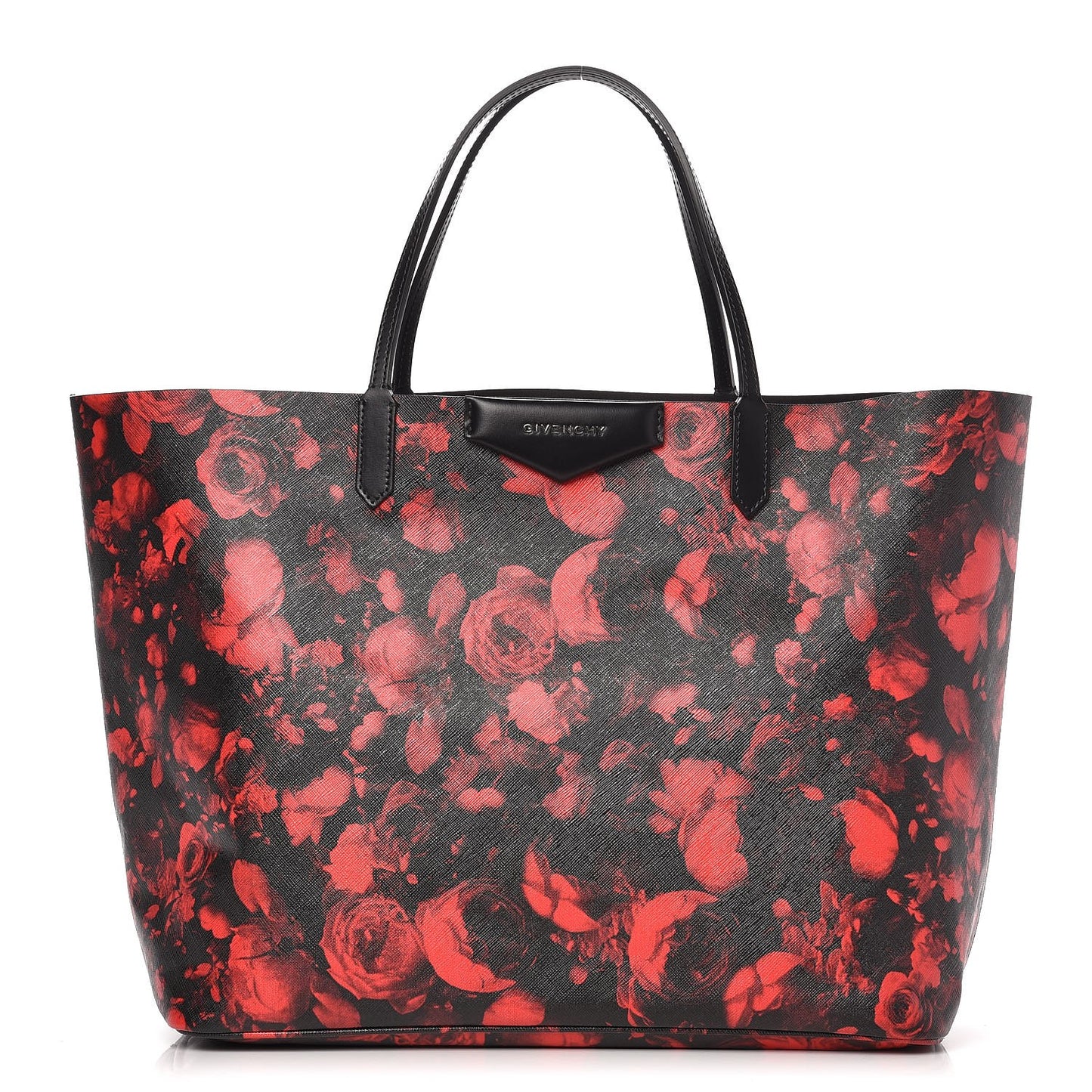 Textured Coated Canvas Floral Print Large Antigona Tote Black Red