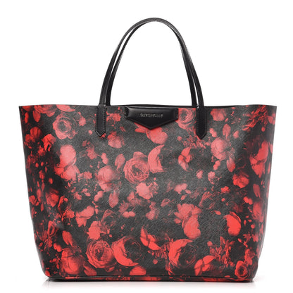 Givenchy Textured Coated Canvas Floral Print Large Antigona Tote Black Red 1 of 10
