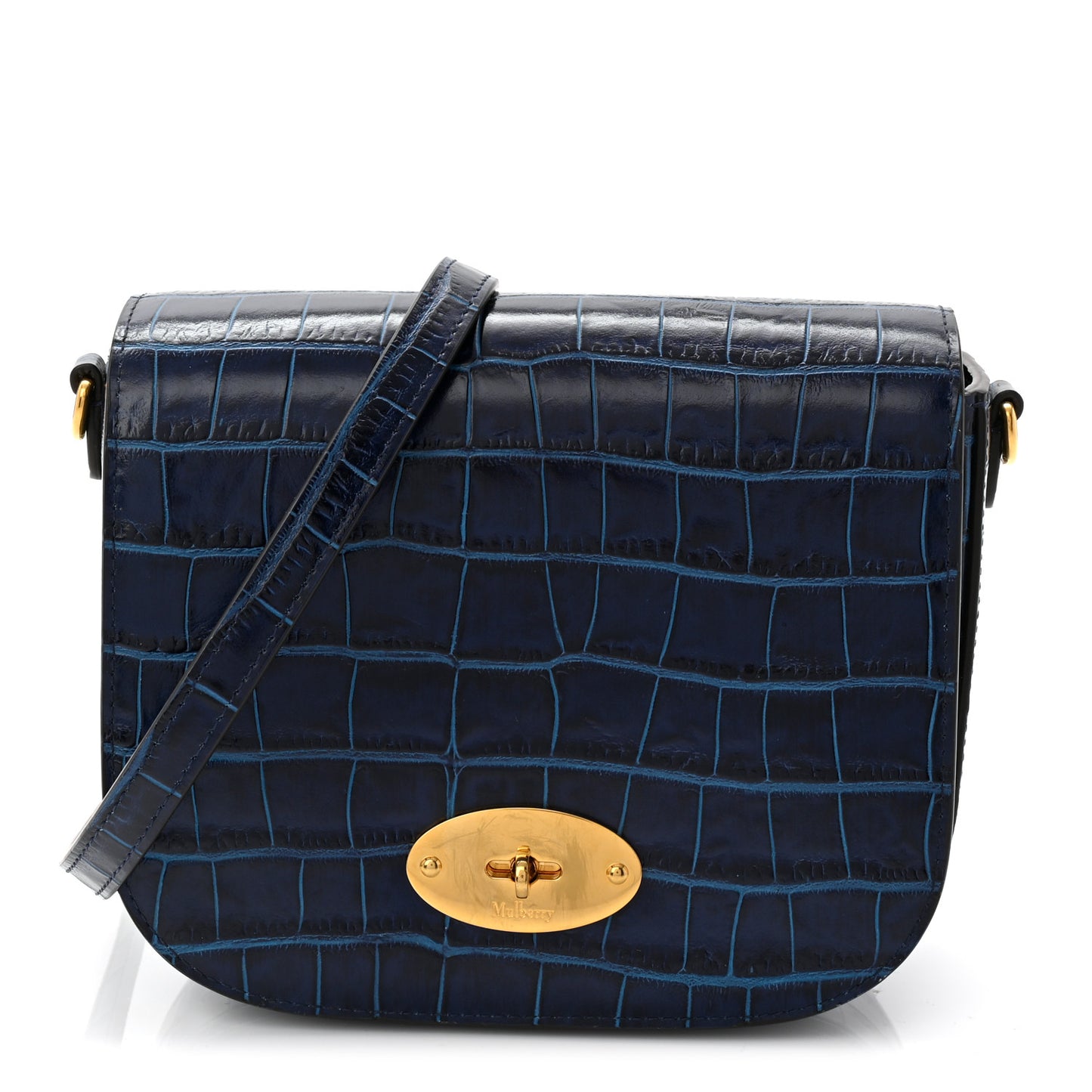 Shiny Croc Calfskin Embossed Small Darley Sapphire Blue