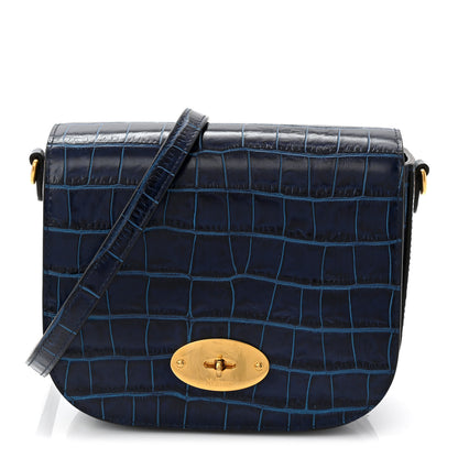 Mulberry Shiny Croc Calfskin Embossed Small Darley Sapphire Blue 1 of 9