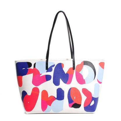 Fendi Vitello Elite Roma Print Signature Roll Tote White Multicolor 1 of 9