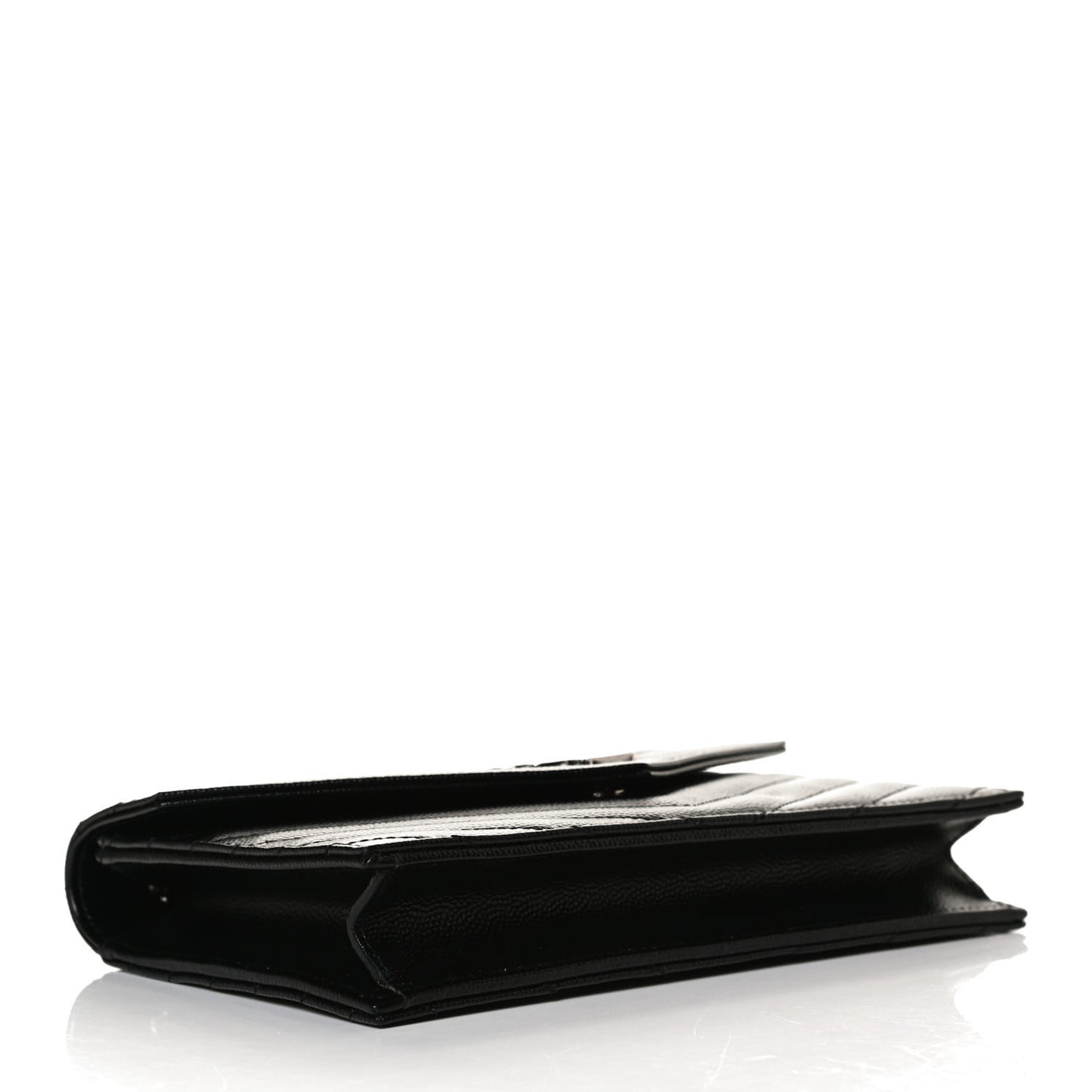 Grain De Poudre Matelasse Chevron Monogram Envelope Chain Wallet Black