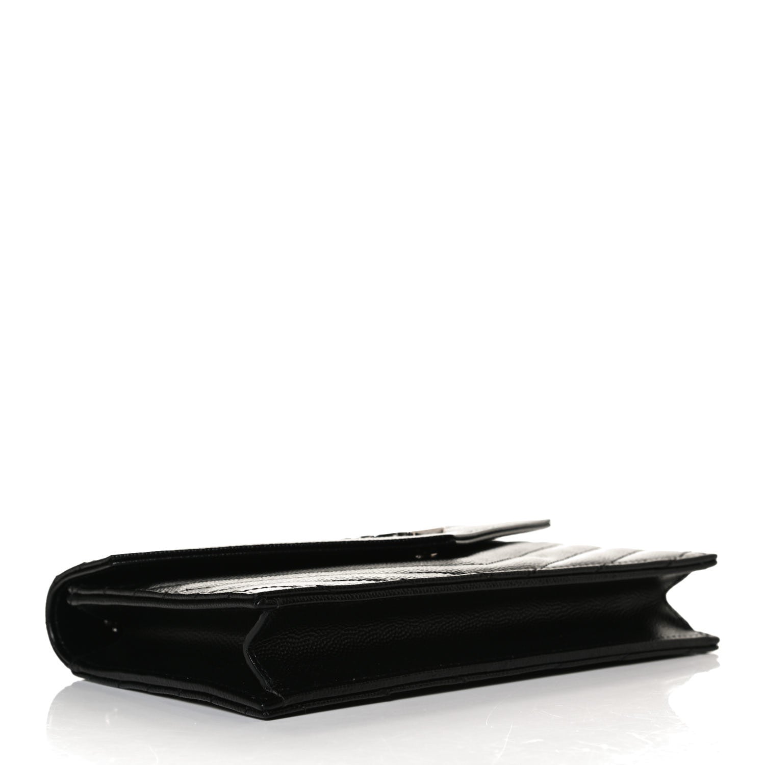 Saint Laurent Grain De Poudre Matelasse Chevron Monogram Envelope Chain Wallet Black 4 of 12