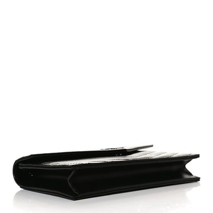 Saint Laurent Grain De Poudre Matelasse Chevron Monogram Envelope Chain Wallet Black 4 of 12