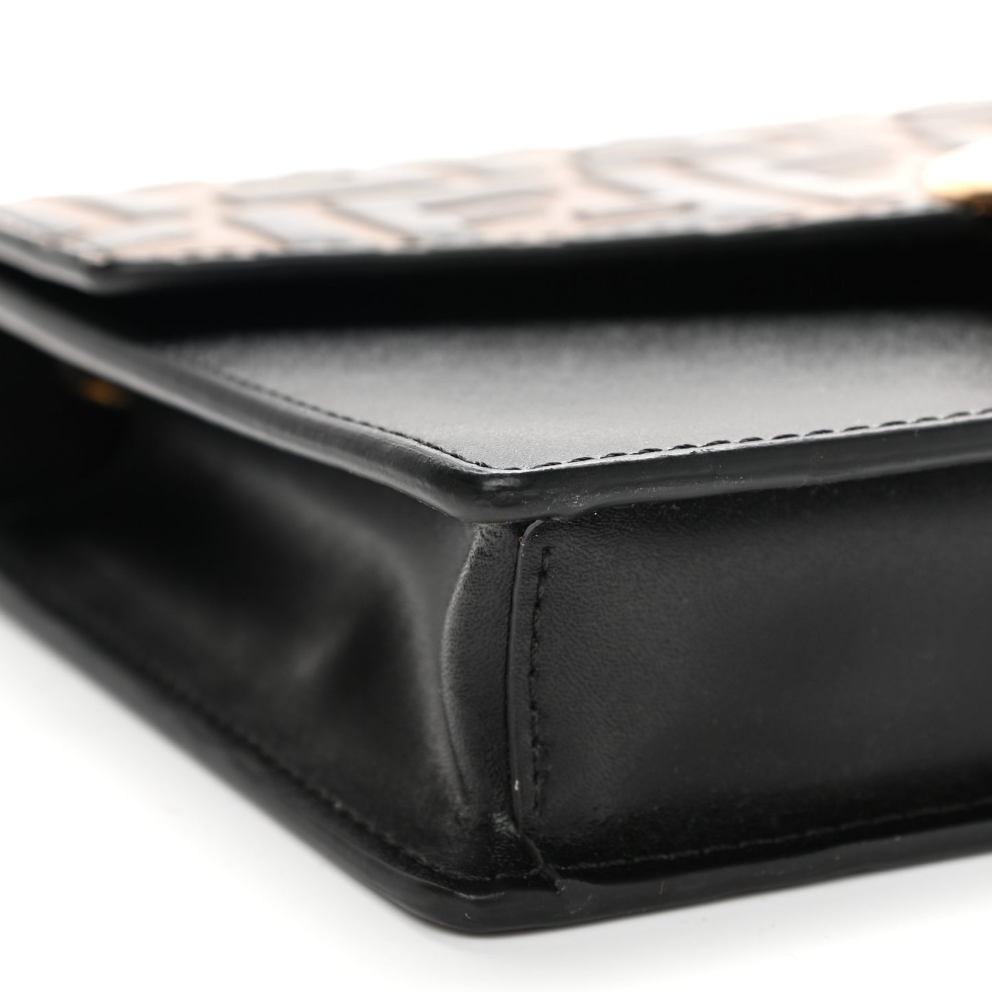 Vitello Liberty F is Fendi Bi-Color FF 1974 Embossed Medium Envelope Wallet On Chain Black Maya