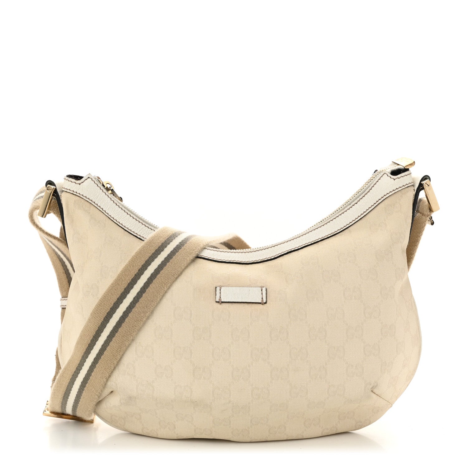 Gucci Monogram Web Medium Half Moon Hobo White 1 of 10