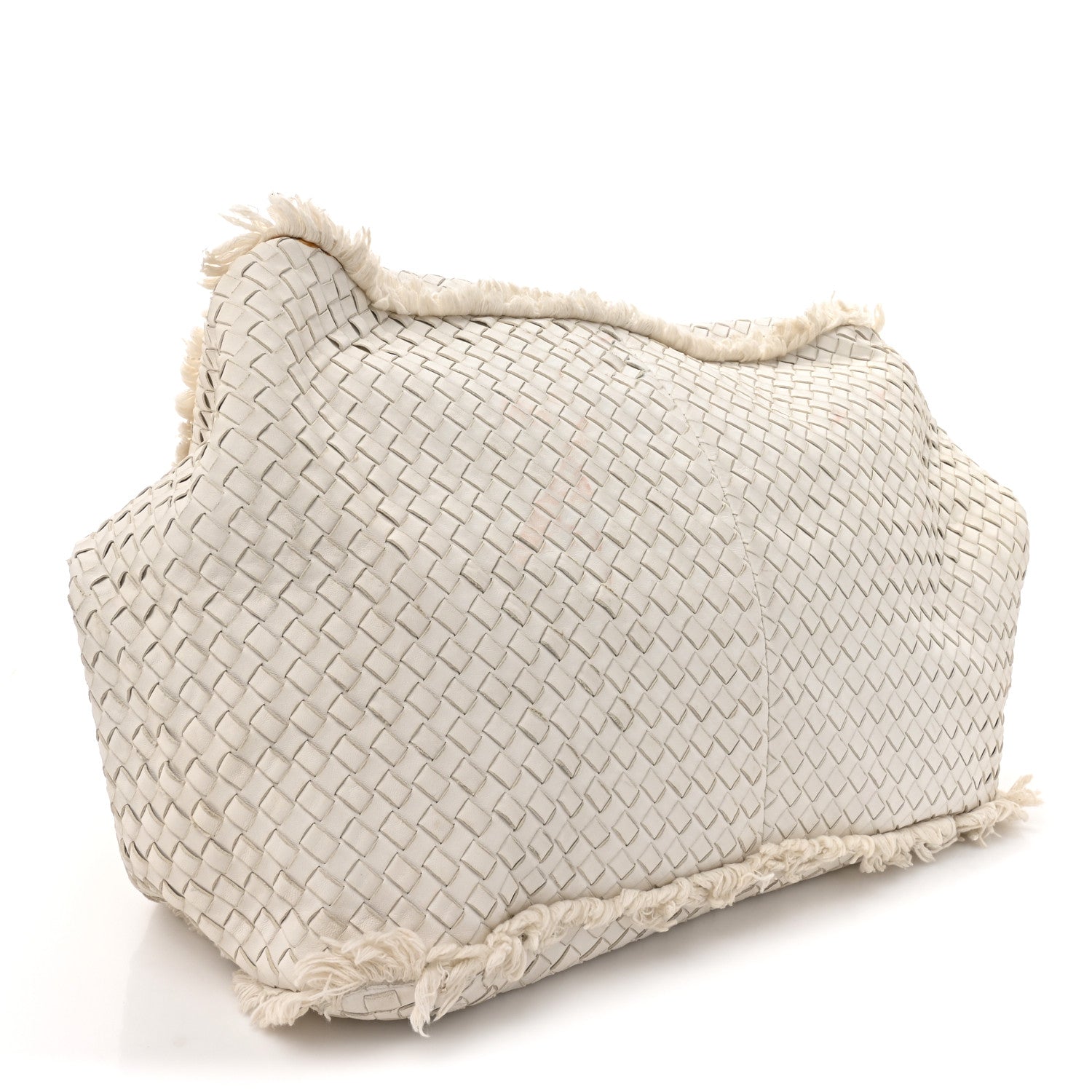 Bottega Veneta Nappa Intrecciato Canvas Fringe Maltinto Tote White