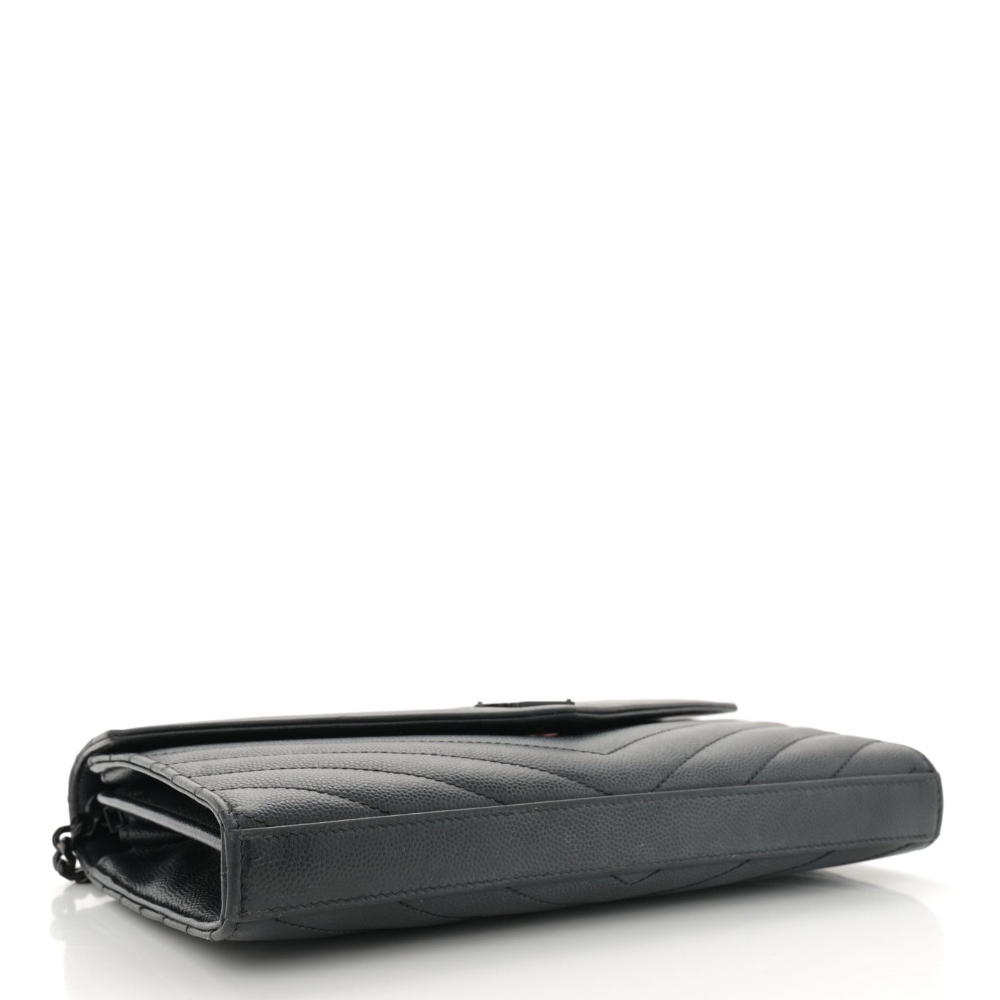 Grain De Poudre Matelasse Chevron Monogram Monochrome Chain Wallet Black