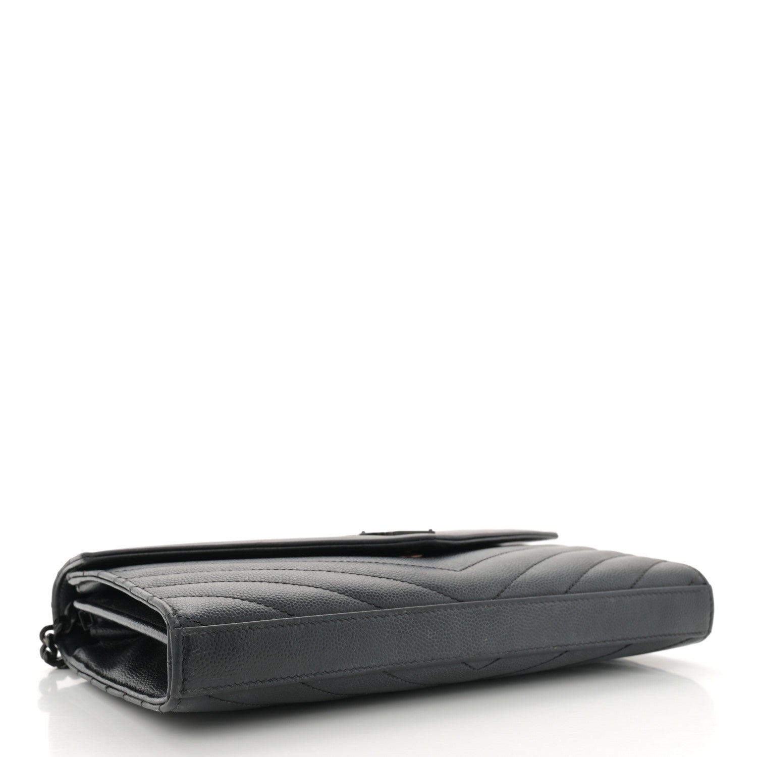 Saint Laurent Grain De Poudre Matelasse Chevron Monogram Monochrome Chain Wallet Black 4 of 15