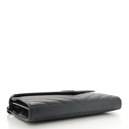Saint Laurent Grain De Poudre Matelasse Chevron Monogram Monochrome Chain Wallet Black 4 of 15