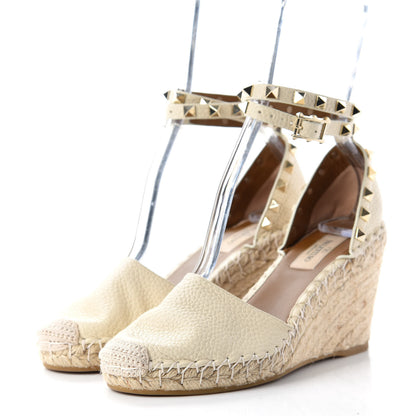 Valentino Garavani Grained Calfskin Rockstud Ankle Wrap Espadrille 15/85mm Wedges 36 Light Ivory 3 of 10