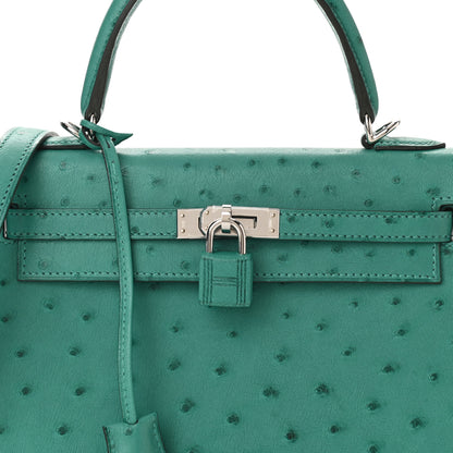 Hermes Ostrich Kelly Sellier 25 Vert Verone 15 of 45