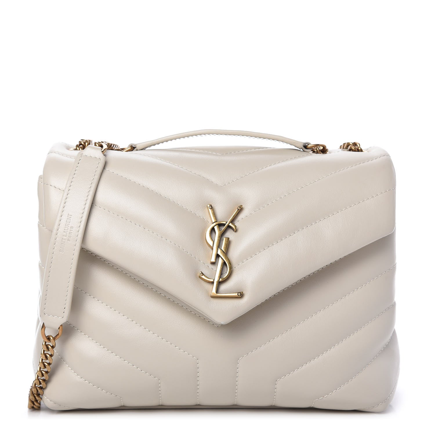 Saint Laurent Calfskin Y Quilted Monogram Small Loulou Chain Satchel Ivory 1 of 9
