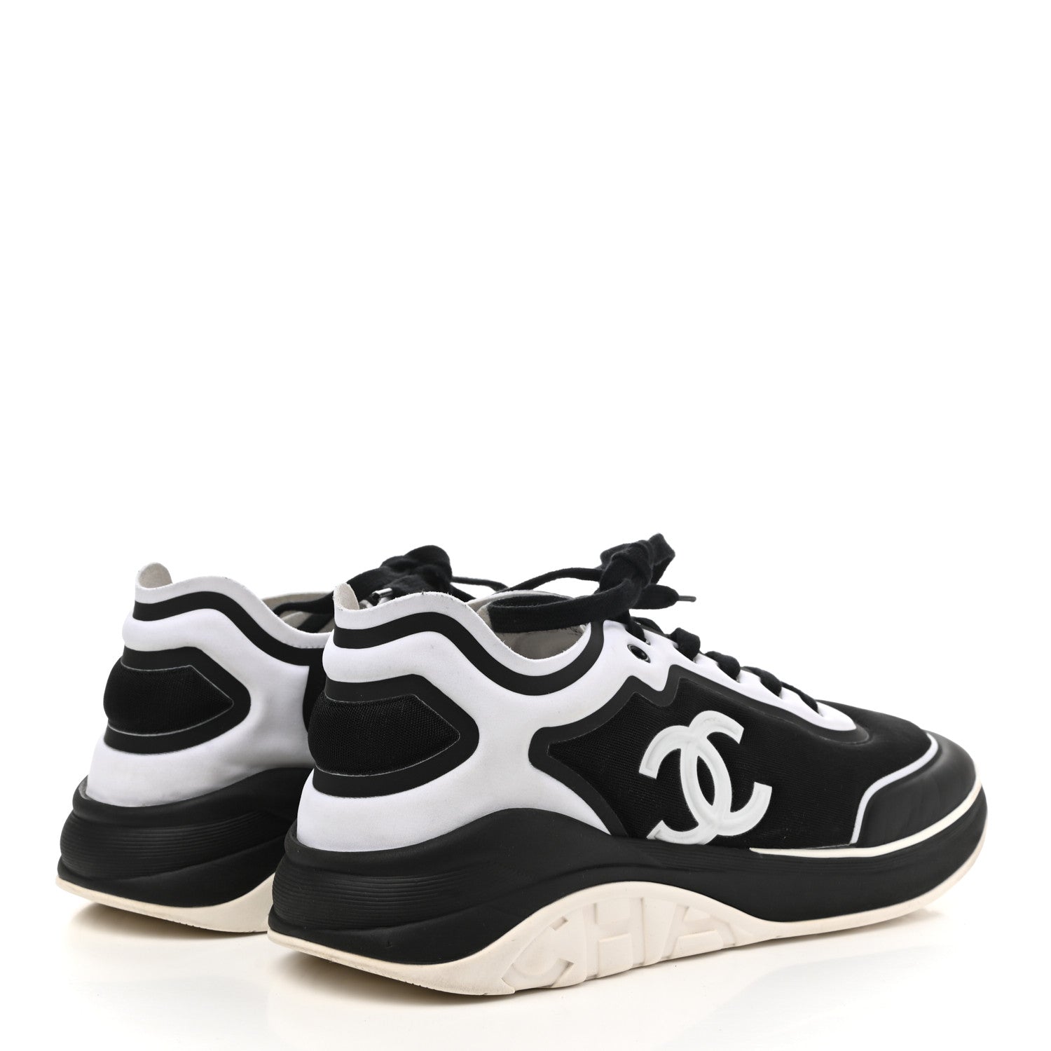Chanel Mesh Lycra Thermoplastic Mens Sneakers 46 Black White 4 of 7