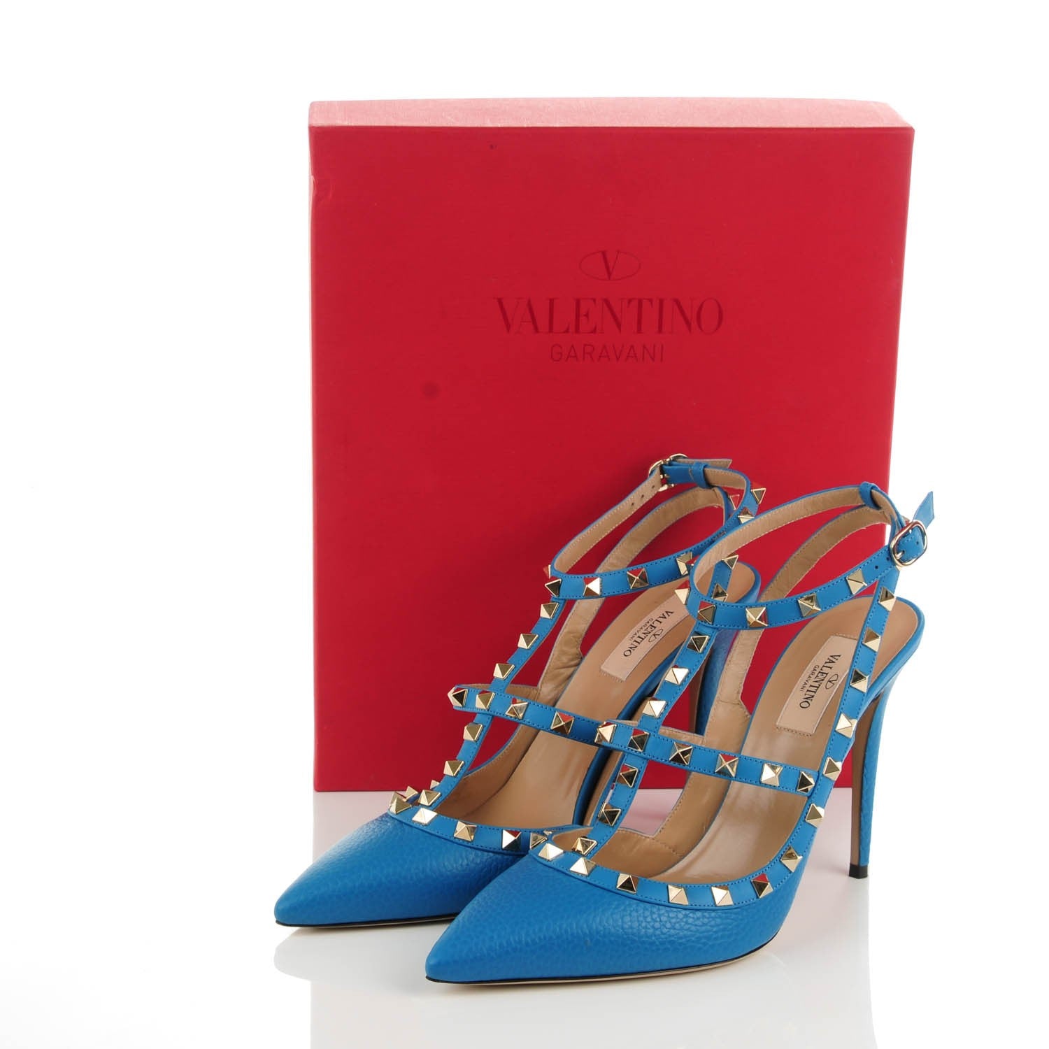 Valentino Garavani Pebbled Calfskin Rockstud Ankle Strap Pumps 41 Light Blue 8 of 8