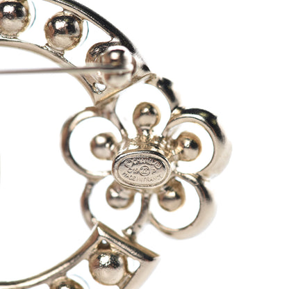 Chanel Crystal Pearl Crystal Blossom CC Brooch Light Gold Black 4 of 4