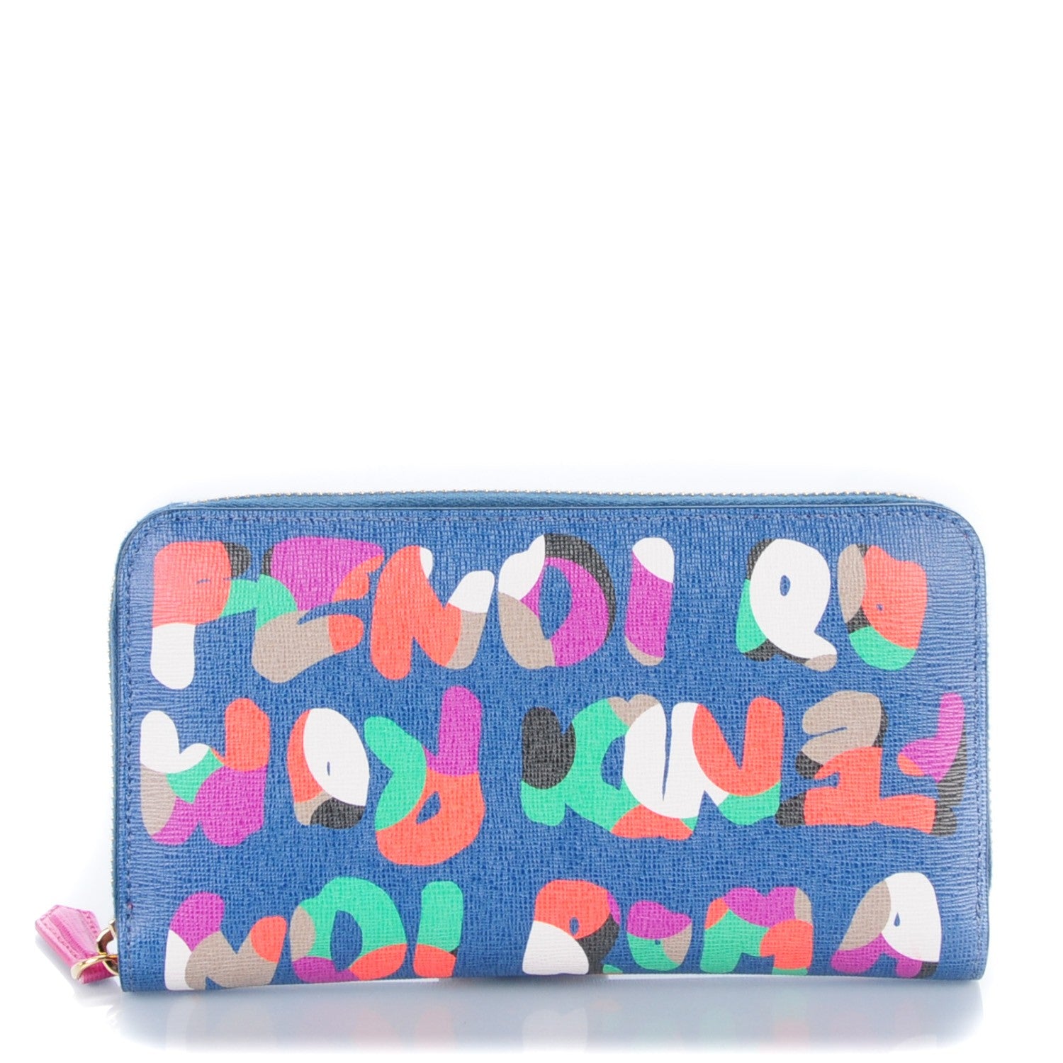 Fendi Vitello Elite Fendi Roma Simply Zip Around Wallet Cobalt Multicolor 1 of 8