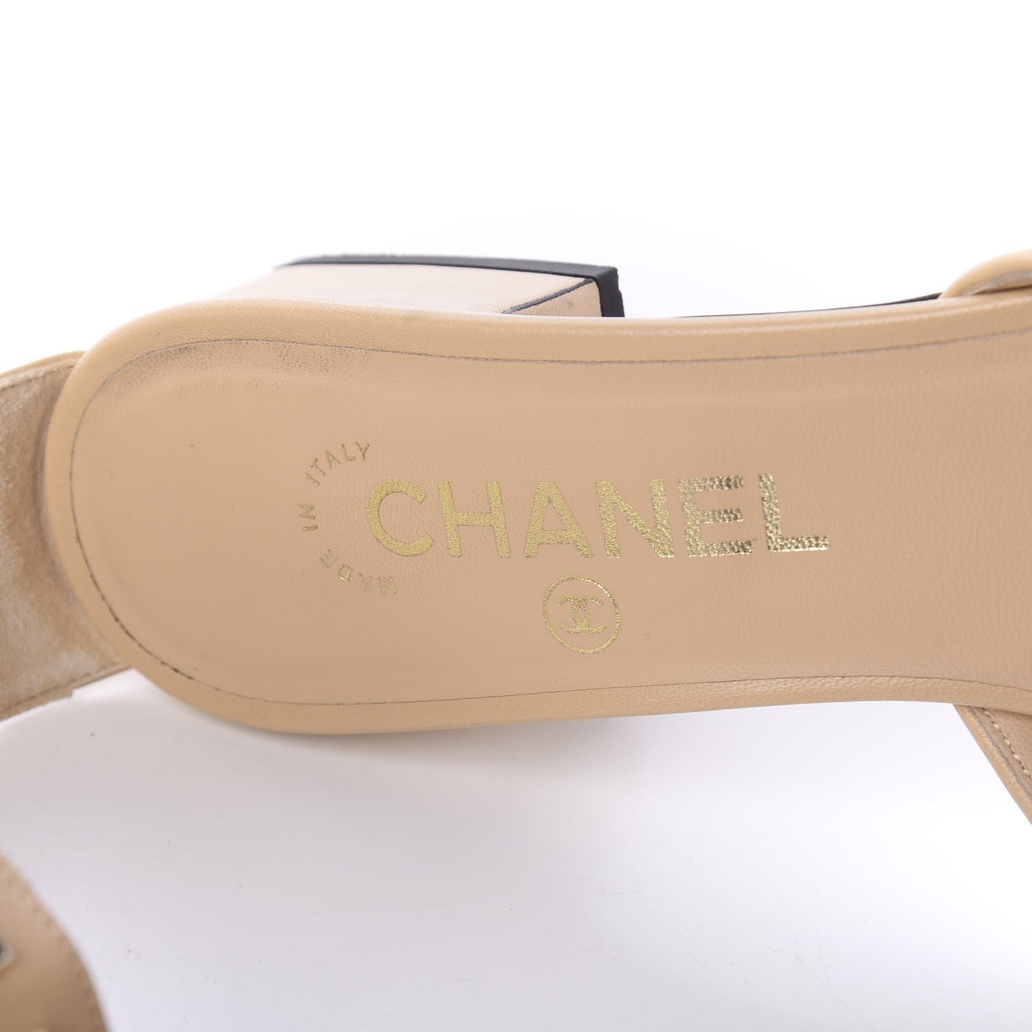 Chanel Lambskin Grosgrain Cap Toe Logo Ankle Strap Pumps 38 Beige Black 7 of 10