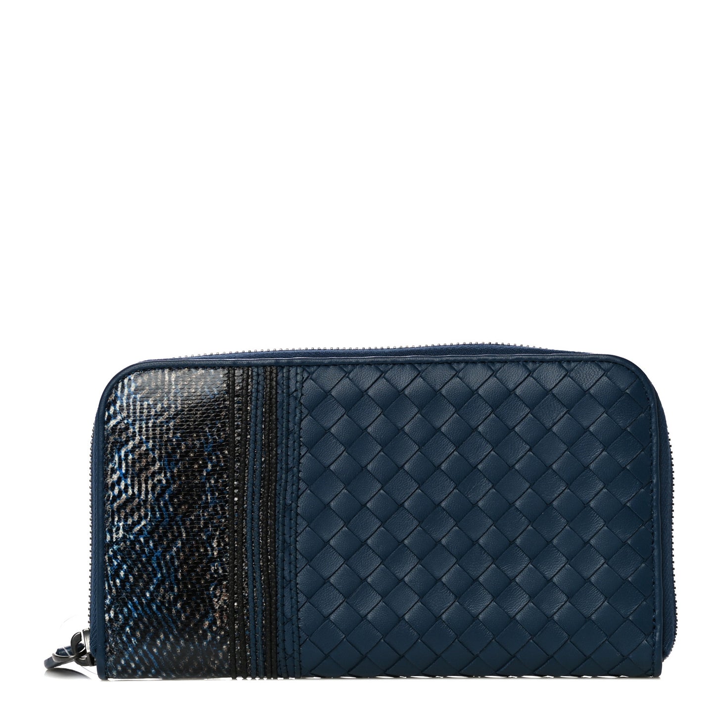 Nappa Embroidered Zip Around Wallet Blue