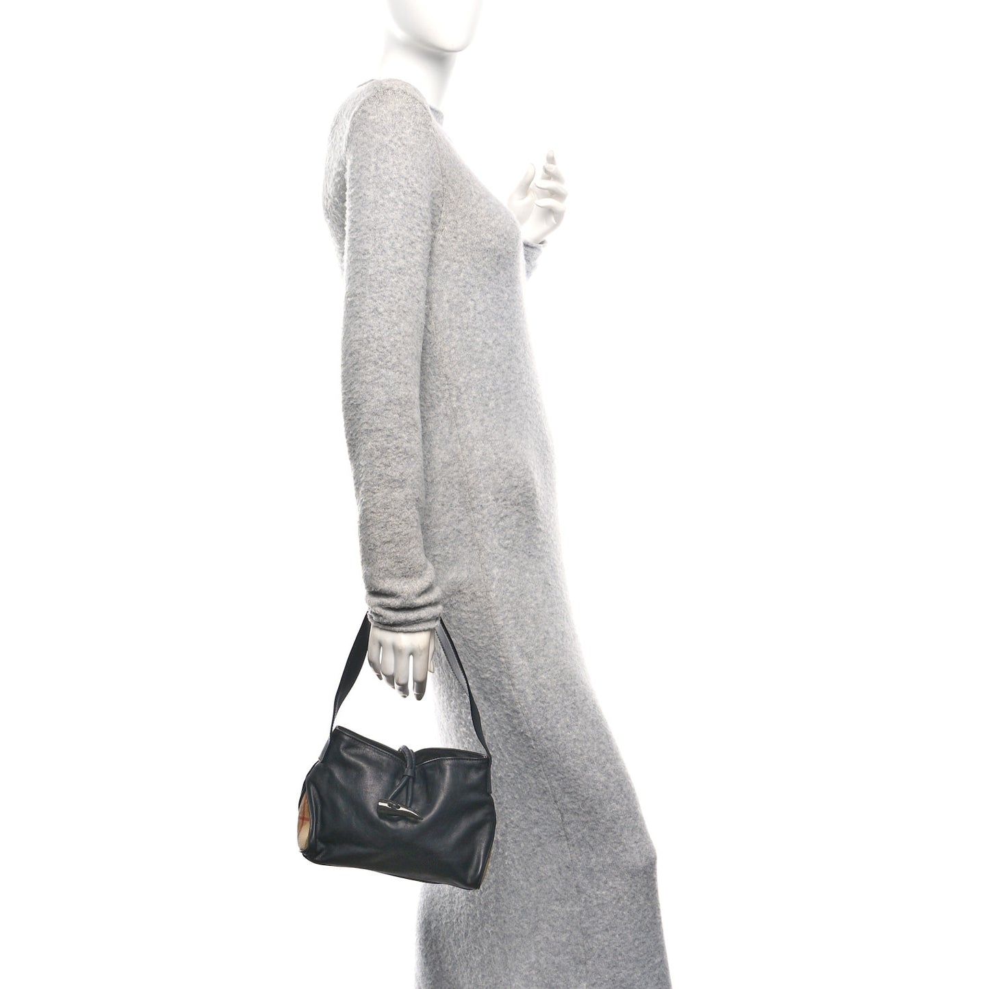Calfskin Haymarket Check Horn Toggle Shoulder Bag Black Black