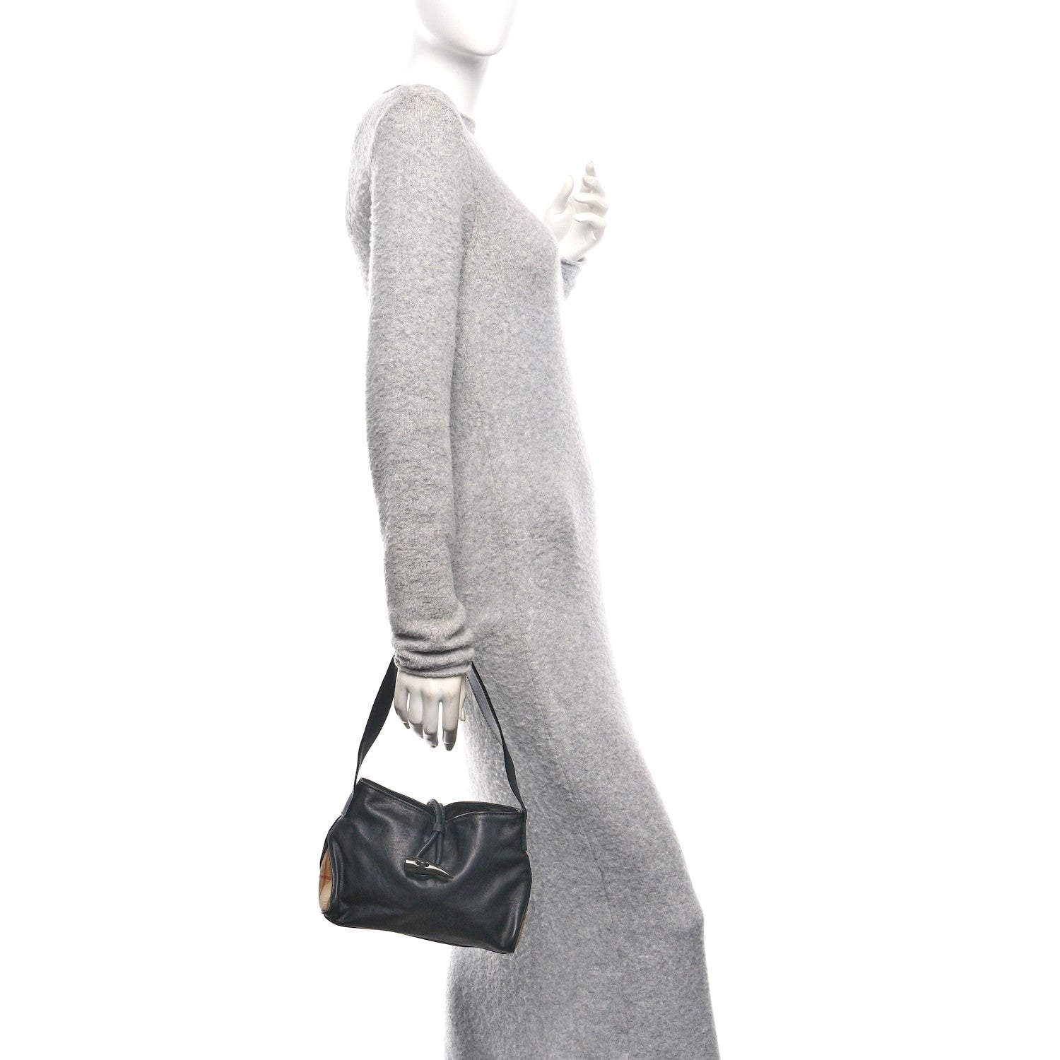 Burberry Calfskin Haymarket Check Horn Toggle Shoulder Bag Black Black 2 of 12