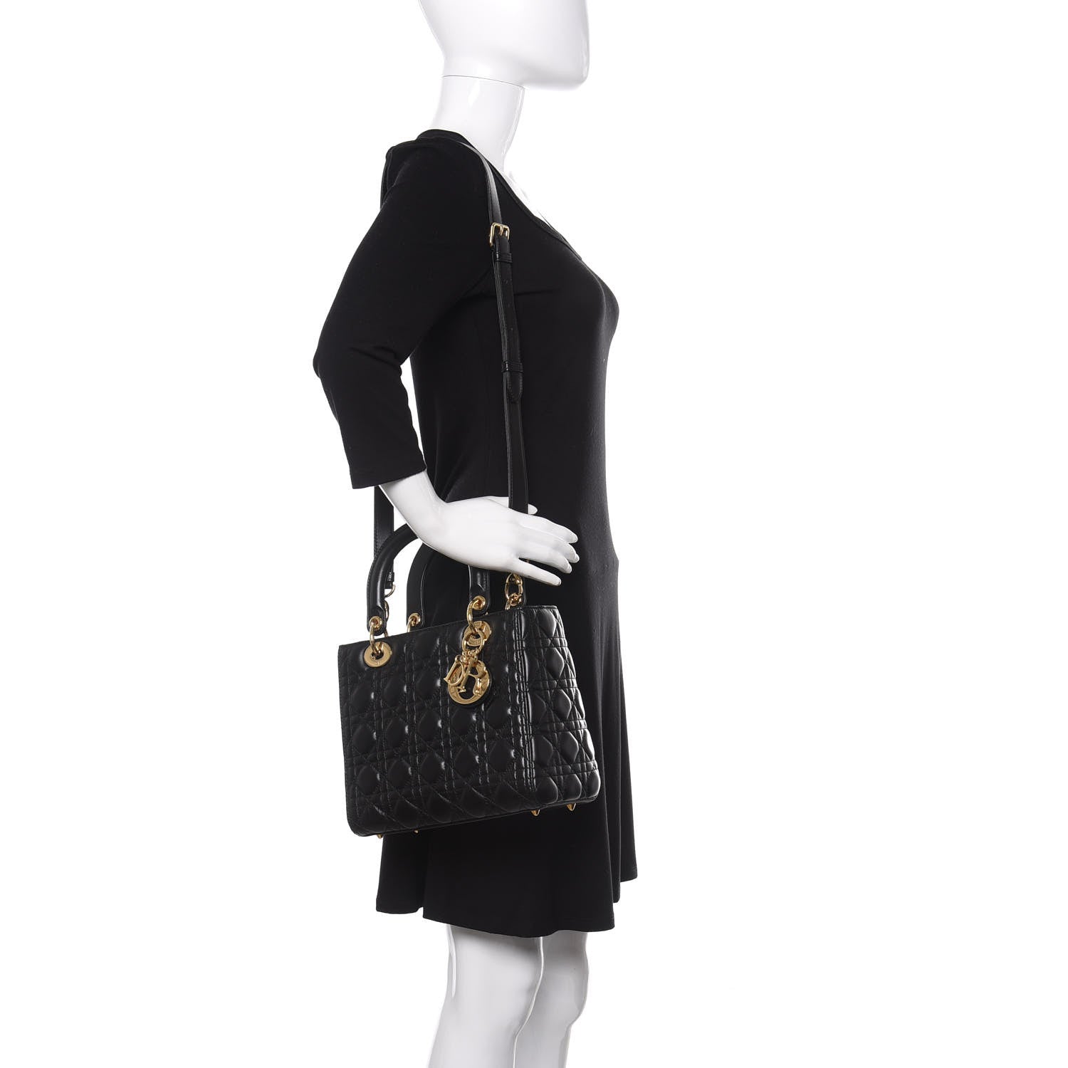Christian Dior Lambskin Cannage Medium Lady Dior Black 2 of 13