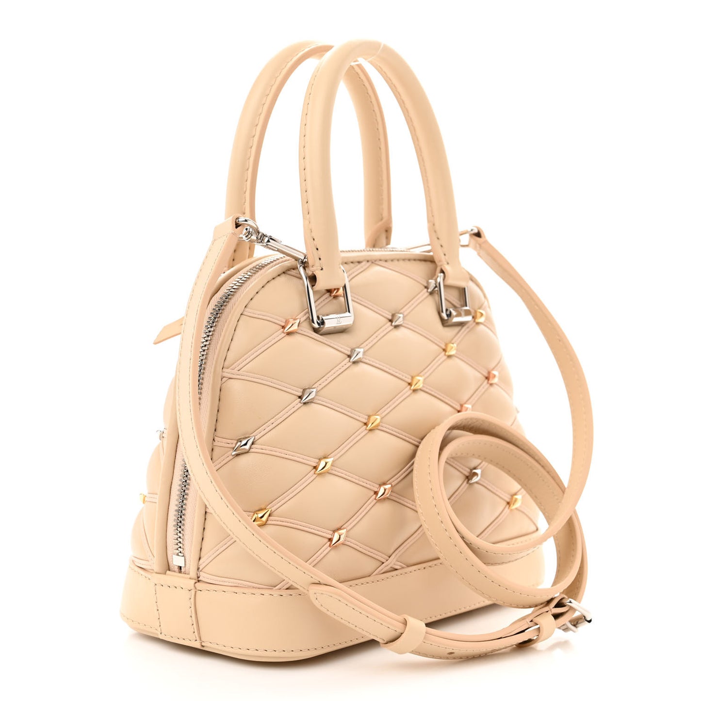 Lambskin Quilted Studded Alma BB Beige