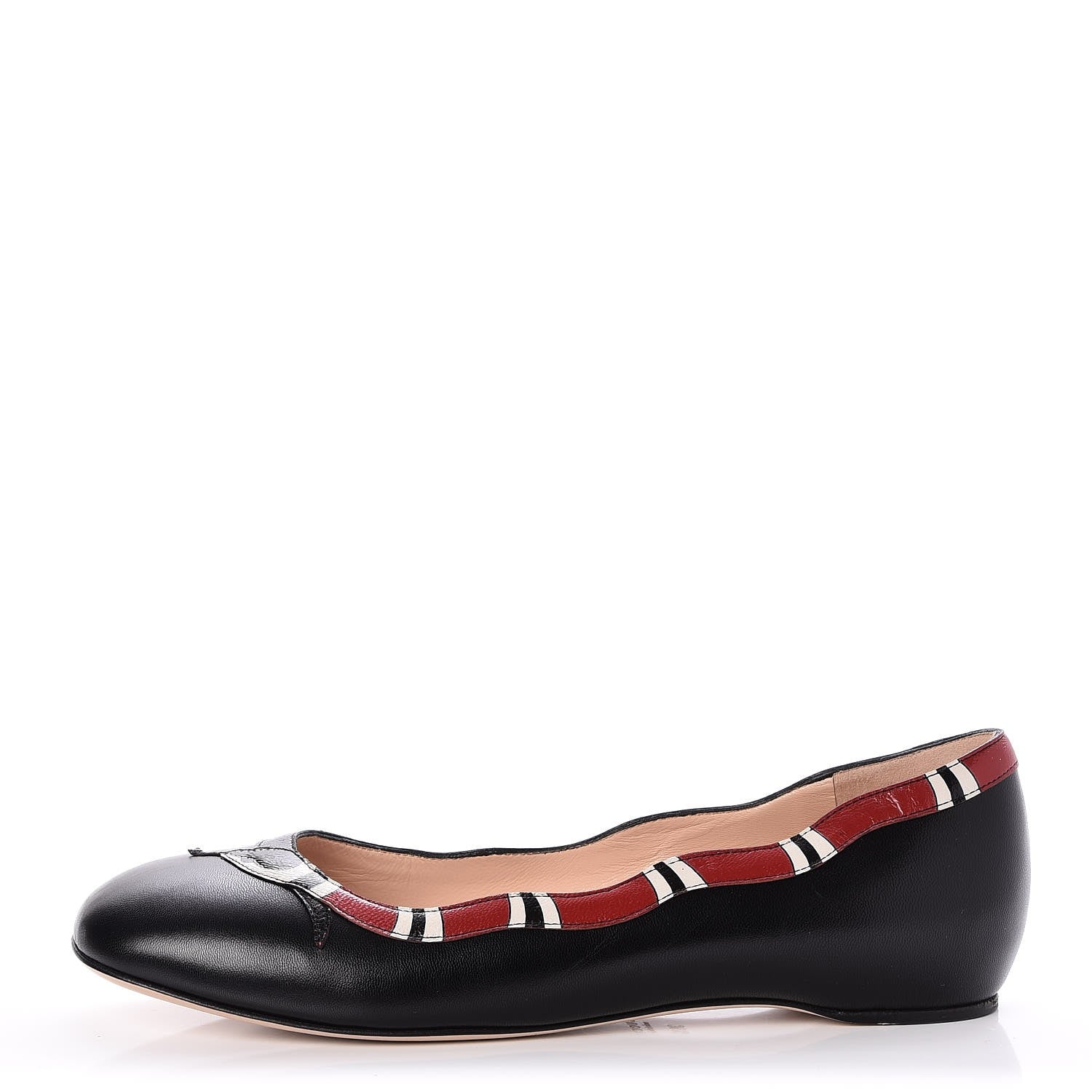 Gucci Malaga Kid Snake Ballet Flats 36.5 Black Hibiscus Red 1 of 10