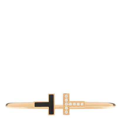 Tiffany 18K Rose Gold Diamond Black Onyx T Wire Bracelet 1 of 4