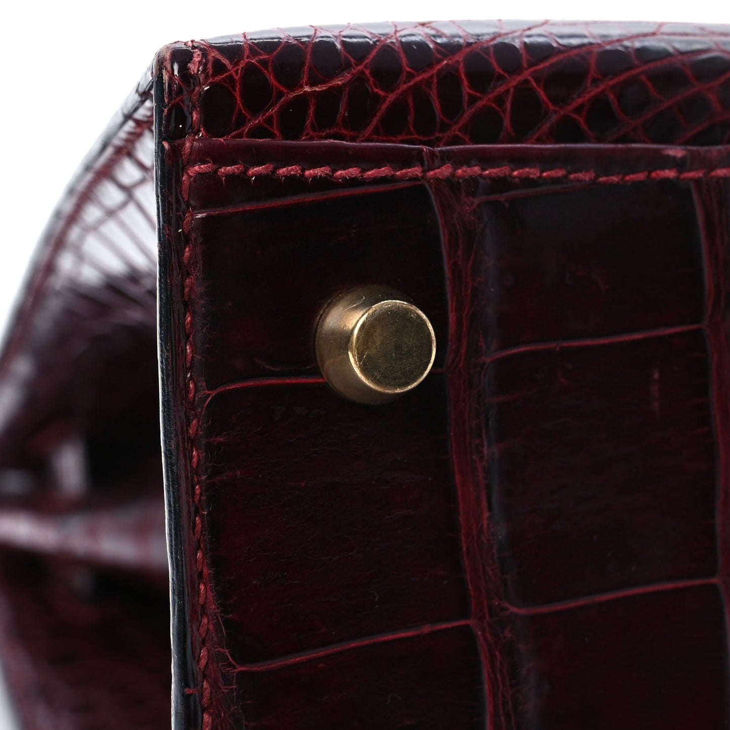 Shiny Porosus Crocodile Kelly Sellier 32 Rouge H