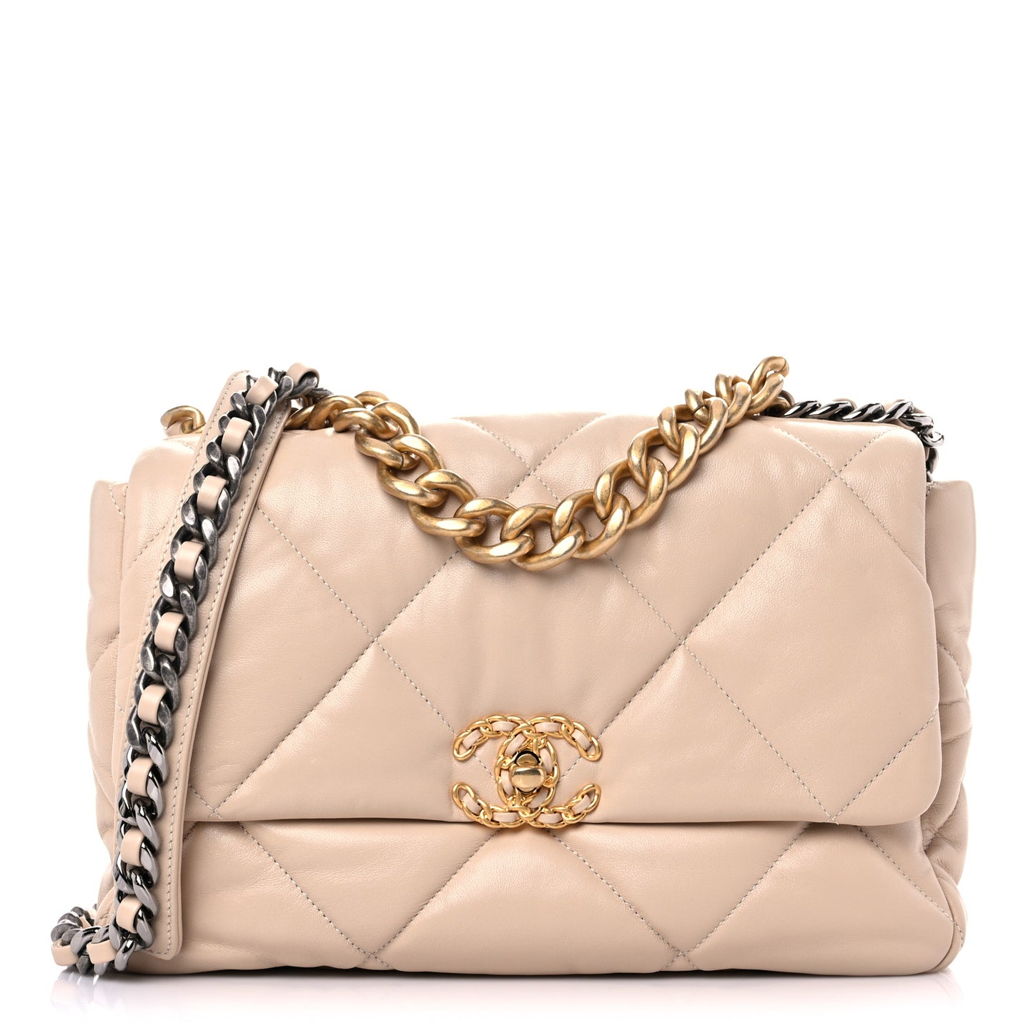 Lambskin Quilted Large Chanel 19 Flap Beige