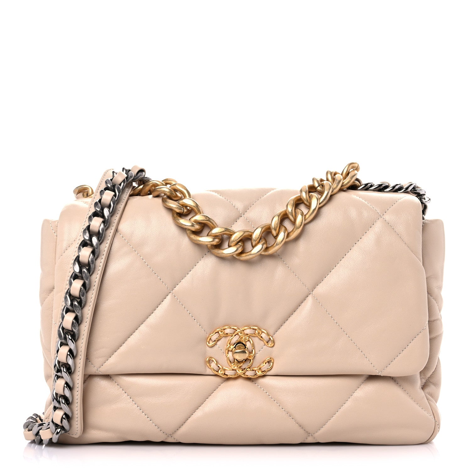 Chanel Lambskin Quilted Large Chanel 19 Flap Beige 1 of 9