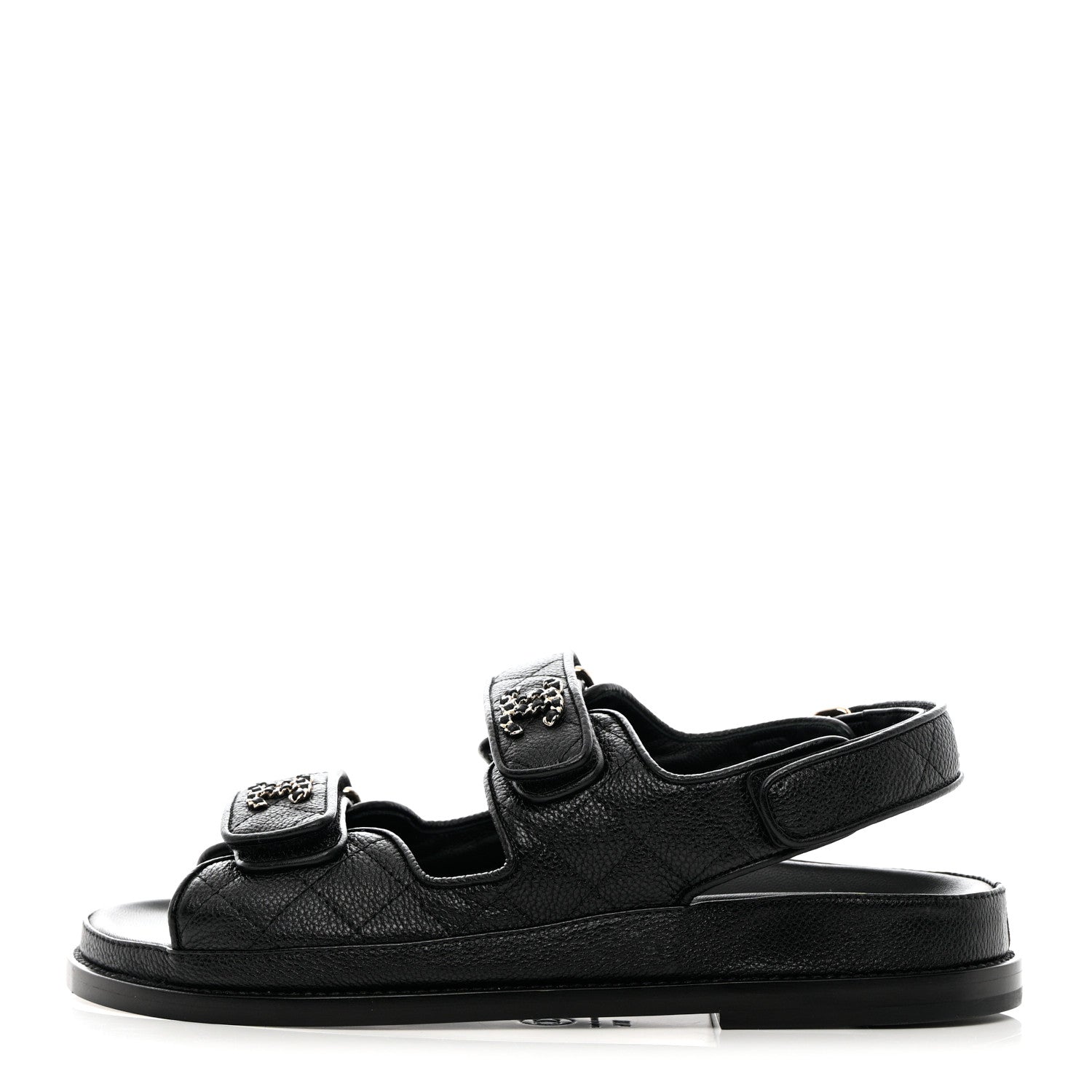 Chanel Grained Calfskin Velcro Dad Sandals 36.5 Black 1 of 10