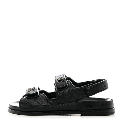 Chanel Grained Calfskin Velcro Dad Sandals 36.5 Black 1 of 10