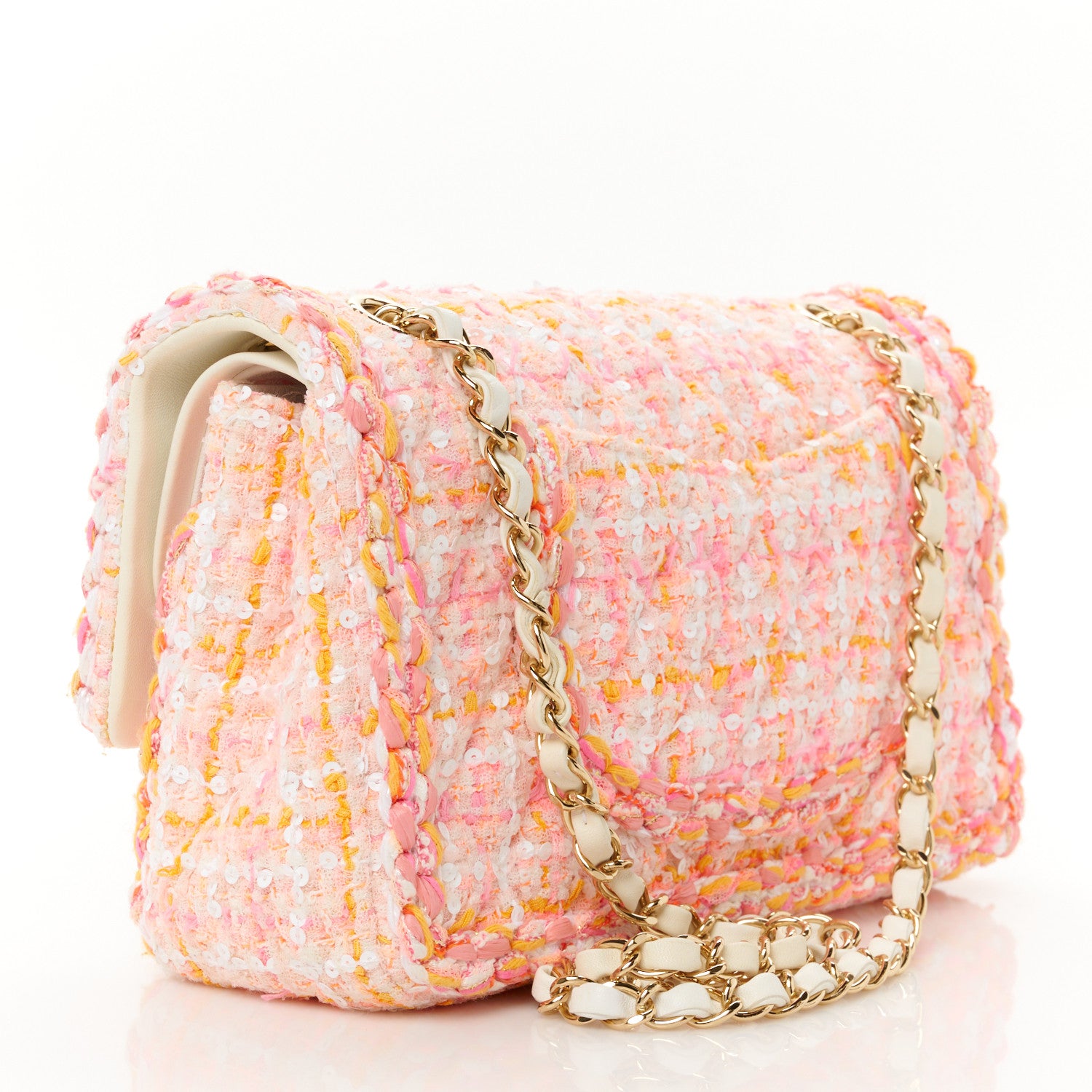 Chanel Tweed Braided Medium Flap Pink Orange 3 of 11