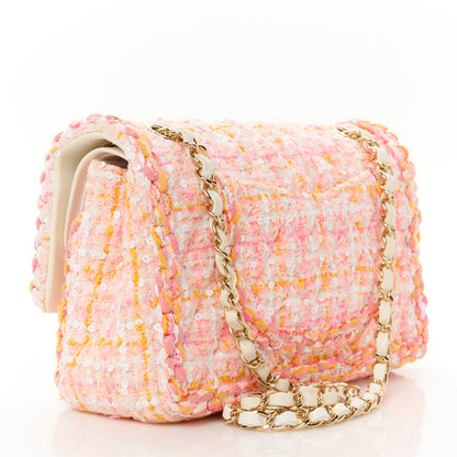 Chanel Tweed Braided Medium Flap Pink Orange 3 of 11