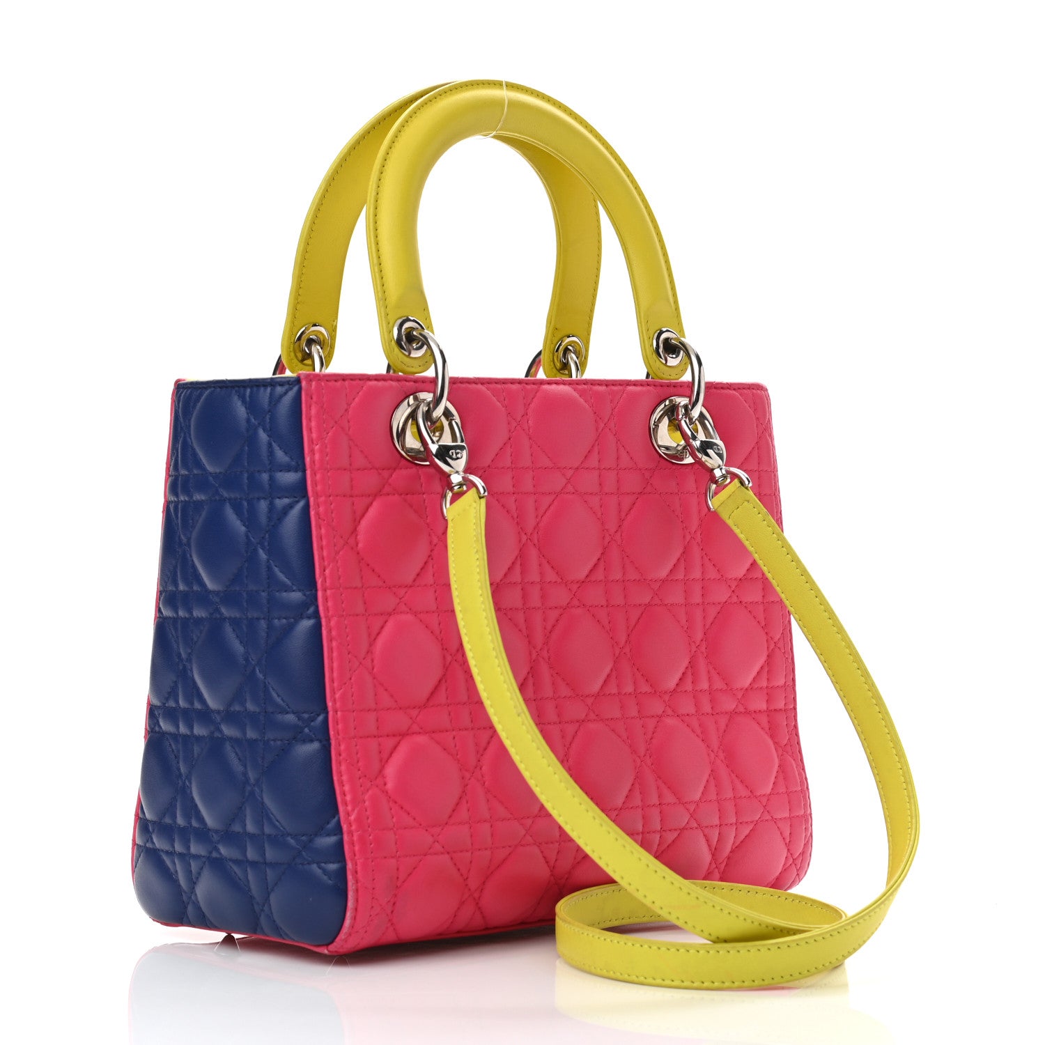 Christian Dior Lambskin Cannage Medium Tri-Color Lady Dior Pink Blue Yellow 2 of 15