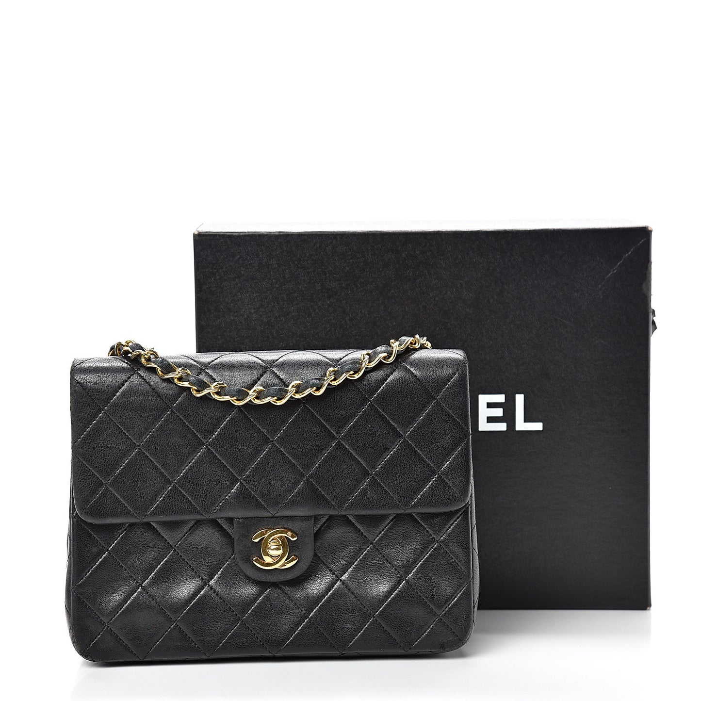 Lambskin Quilted Mini Square Flap Black