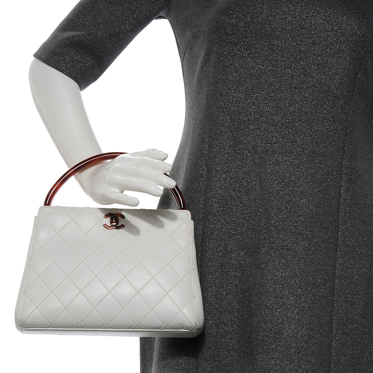 Chanel Lambskin Tortoise Handle Tote White 2 of 9