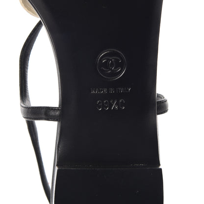 Chanel Lambskin Camellia Thong Sandals 39.5 Black White 6 of 8