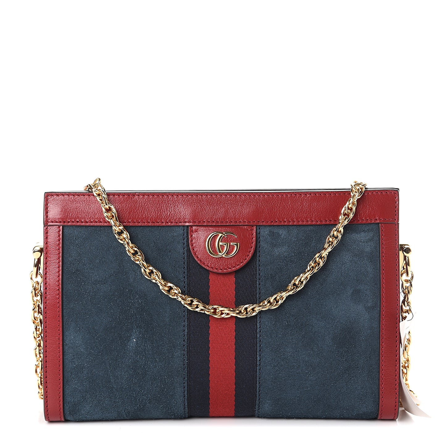 Suede Calfskin Web Small Ophidia Chain Shoulder Bag New Blue Romantic Cherry