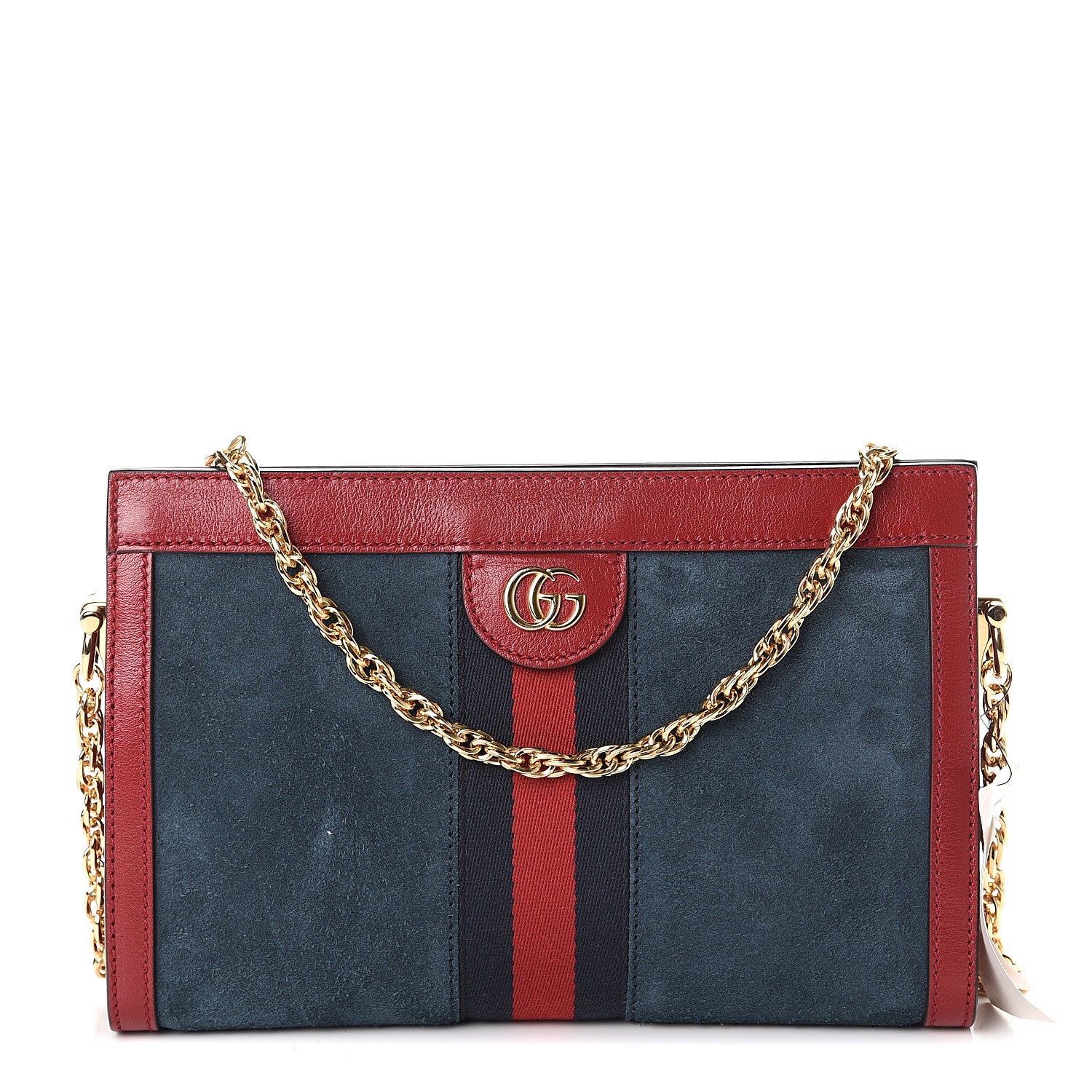 Gucci Suede Calfskin Web Small Ophidia Chain Shoulder Bag New Blue Romantic Cherry 1 of 7