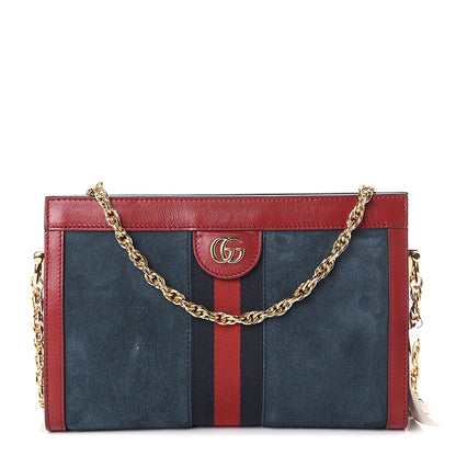 Gucci Suede Calfskin Web Small Ophidia Chain Shoulder Bag New Blue Romantic Cherry 1 of 7
