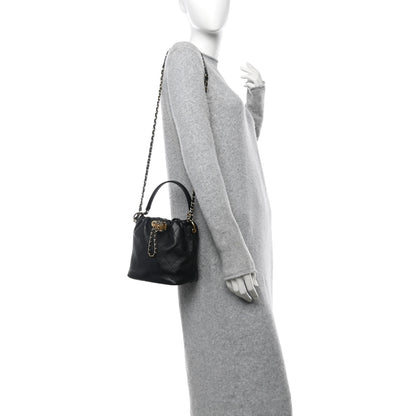 Chanel Lambskin Stitched Drawstring Bucket Bag Black 2 of 11