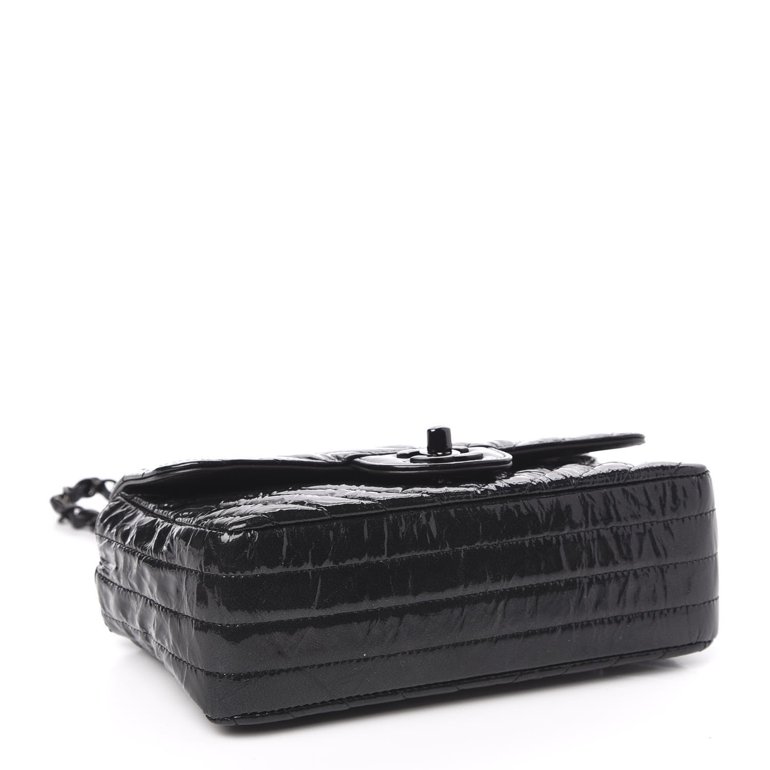Chanel Patent Metallic Crumpled Calfskin Chevron Quilted Mini Rectangular Flap So Black 4 of 13