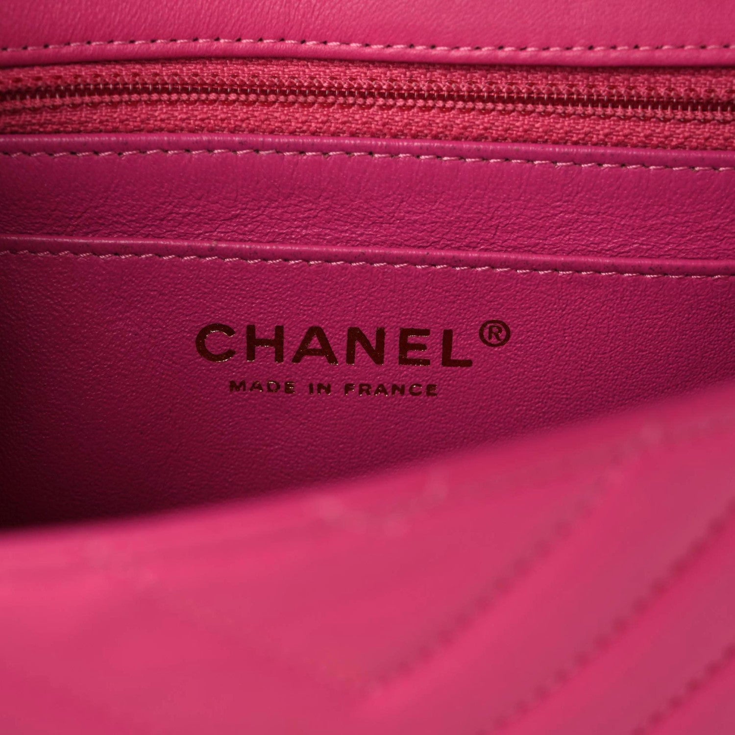 Chanel Lambskin Chevron Quilted Mini Rectangular Flap Dark Pink 17 of 19