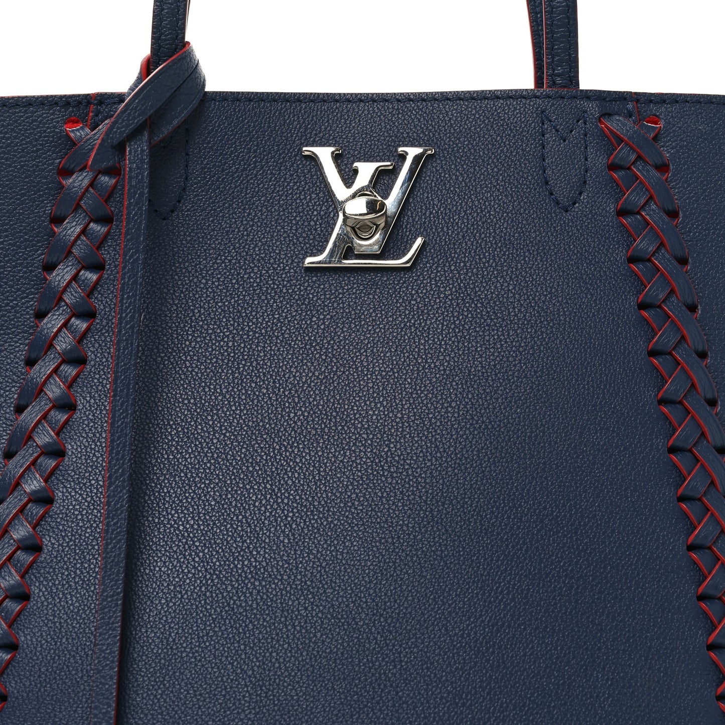 Calfskin Braided Lockme Cabas Marine Rouge