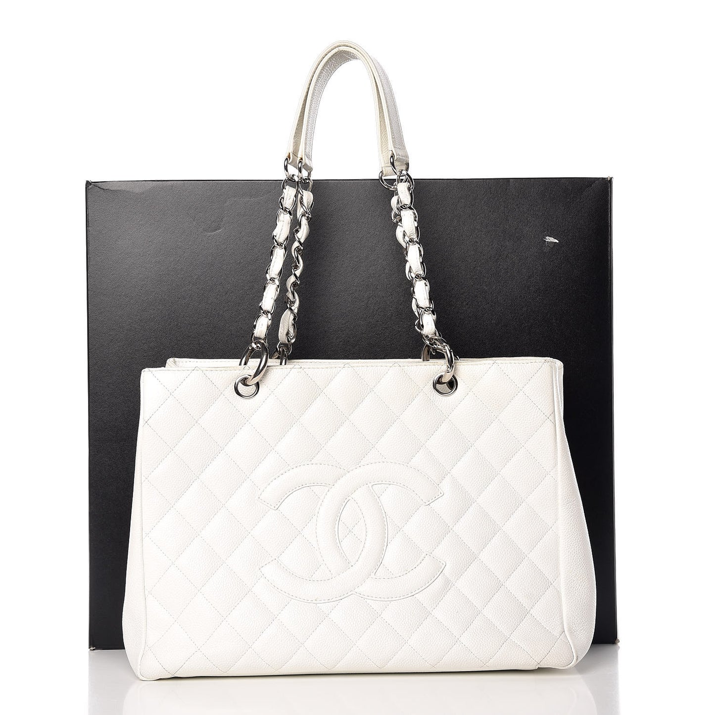 Caviar Quilted Grand Shopping Tote GST White